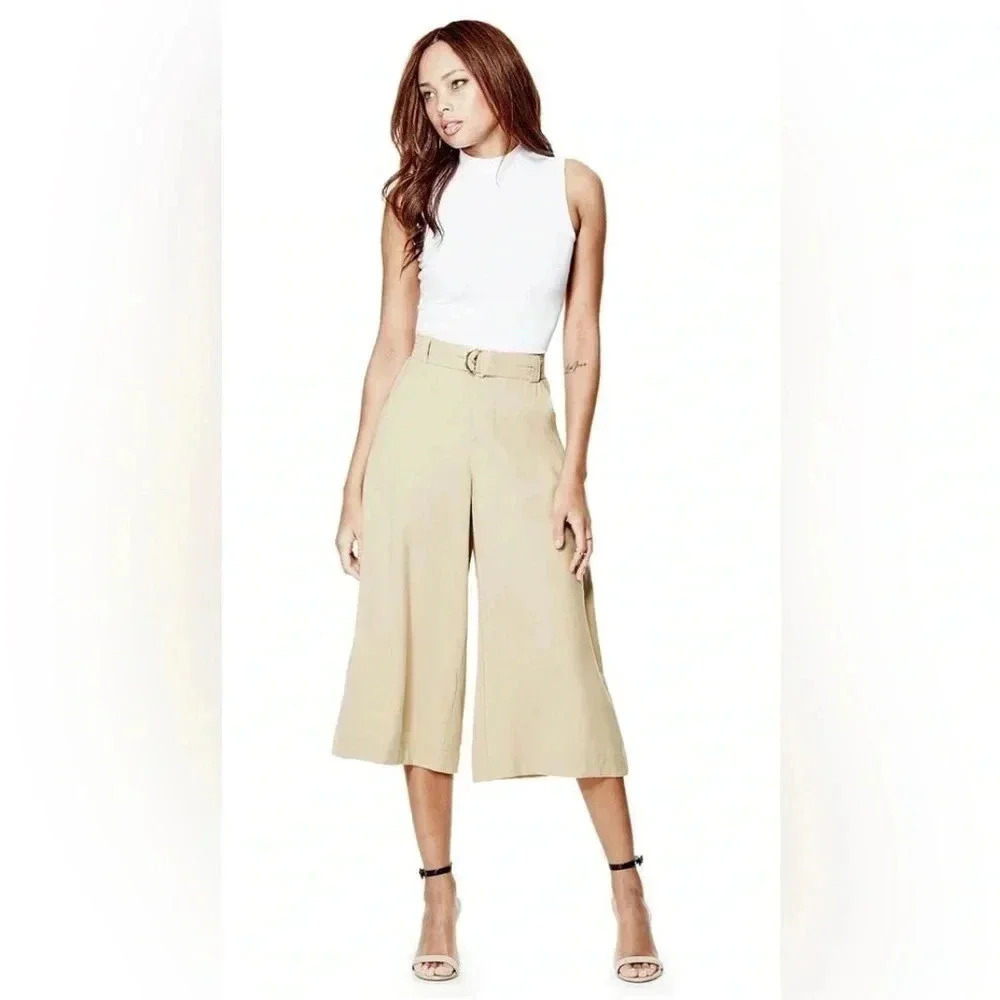 Guess | Anja High-Waisted Belted Cropped Wide Leg Pants